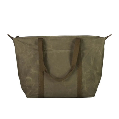 Olive green Swanndri Queenstown Tote Bag with zipper closure and top handles