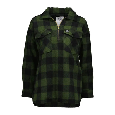 Green and black buffalo check Swanndri Ranger Womens Bush Shirt half-zip fleece