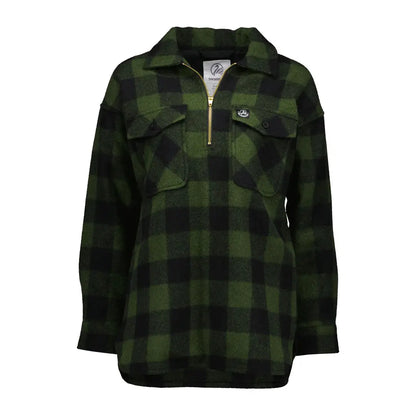 Green and black buffalo check Swanndri Ranger Womens Bush Shirt half-zip fleece