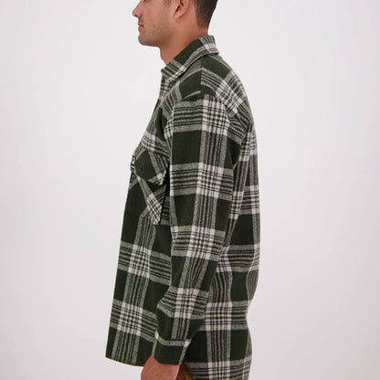 Men’s forest green and off-white plaid flannel shirt from Swanndri Ranger Wool collection