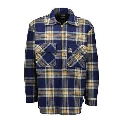 Men’s blue, tan, and white plaid Swanndri Ranger Wool Zip Front Bushshirt, iconic ranger bush style