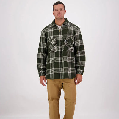 Men’s olive green and white plaid flannel shirt from Swanndri Ranger Wool collection