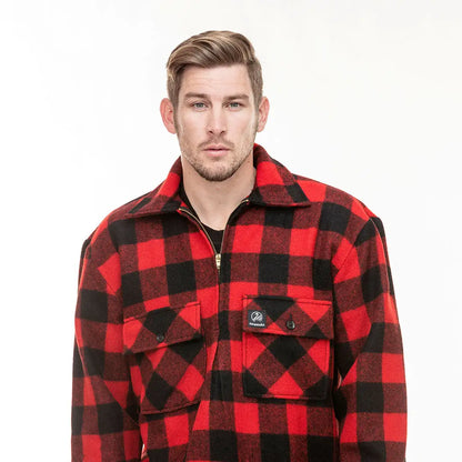 Men’s Swanndri Ranger Wool buffalo plaid quarter-zip shirt with chest pockets