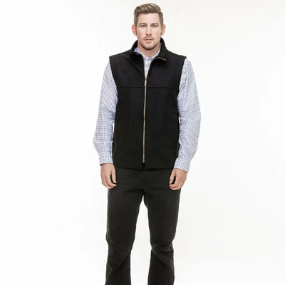 Men’s black full-zip vest with plaid shirt for country clothing and outdoor hunting trips