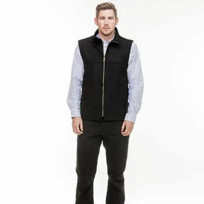 Men’s black full-zip vest with plaid shirt for country clothing and outdoor hunting trips