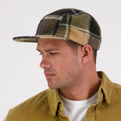 Swanndri Wentworth Valley V2 Wool Cap with green, brown, and tan plaid patchwork