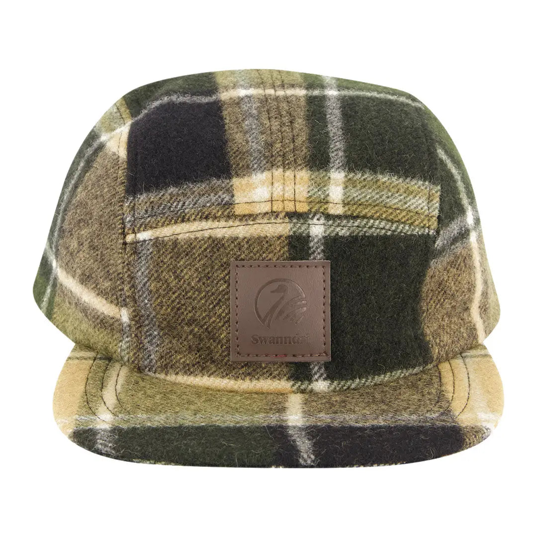 Swanndri Wentworth Valley V2 Wool Cap with plaid green black tan and leather patch