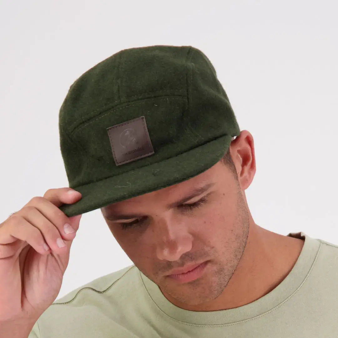 Dark green Swanndri Wentworth Valley v2 Wool Cap with brown leather patch