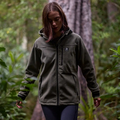 Swanndri Womens High Rock zip water resistant fleece hoodie with pockets in olive green