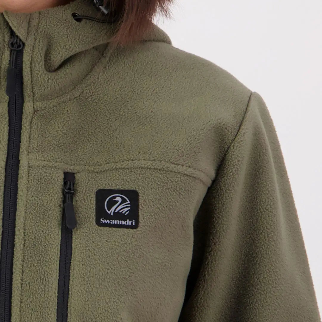 Olive green Swanndri Womens High Rock zip water resistant fleece hoodie with chest pocket