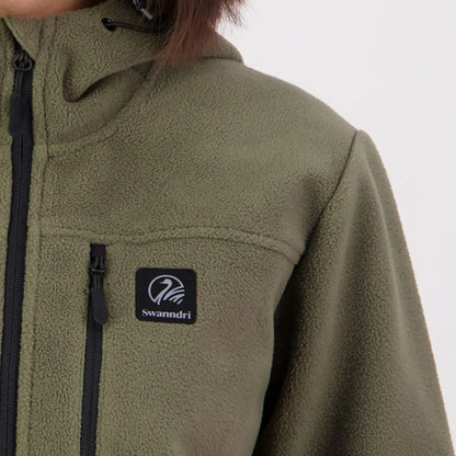 Olive green Swanndri Womens High Rock zip water resistant fleece hoodie with chest pocket