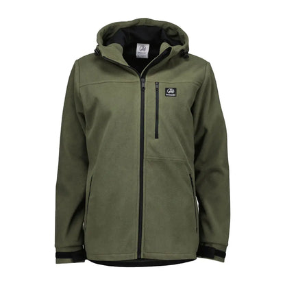 Olive green high rock zip water resistant recycled fleece hoodie with black zippers