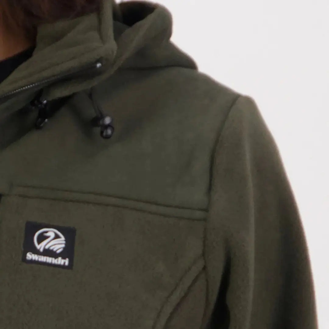 Dark green Swanndri Womens High Rock fleece hoodie with chest pocket and drawstring toggles