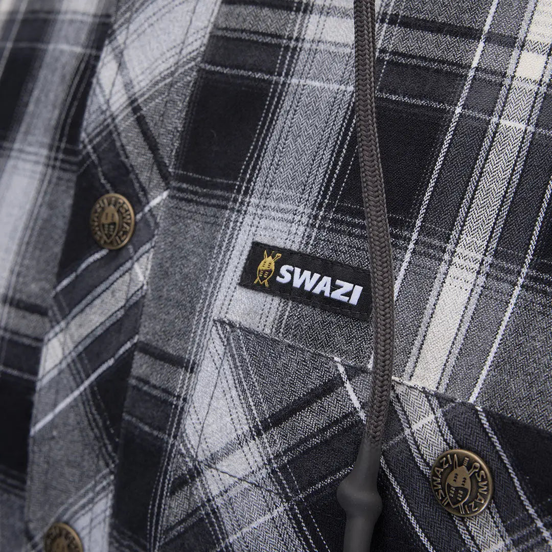 Swazi Apprentice Hooded Shirt with plaid pattern and button details for a casual look