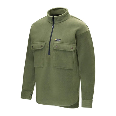 Olive green fleece pullover for back-country hiking and country clothing in the Swazi Back 40 Shirt