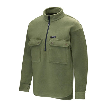 Olive green fleece pullover for back-country hiking and country clothing in the Swazi Back 40 Shirt
