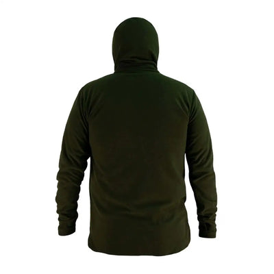 Dark green Swazi Brocco Shirt hoodie seen from the back, perfect for casual style