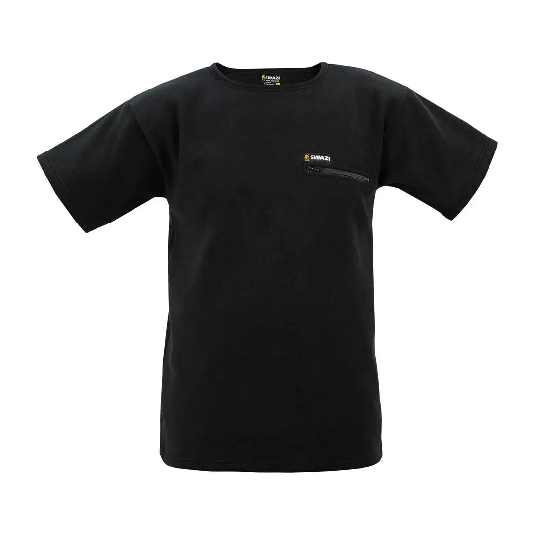 Black short-sleeved Swazi Bushmans Tee with zippered chest pocket for stylish convenience