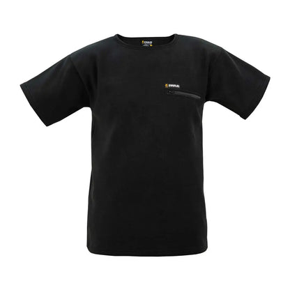 Black short-sleeved Swazi Bushmans Tee with zippered chest pocket for stylish convenience