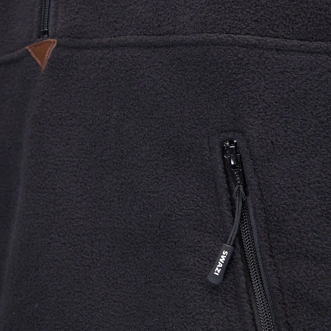 Close-up of black fleece detail on Swazi Doughroaster Fleece jacket
