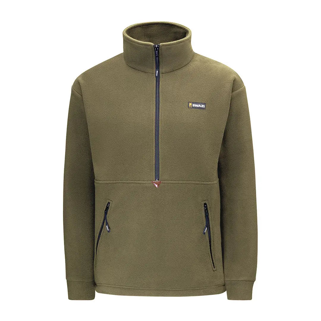 Olive green Swazi Doughroaster Fleece quarter-zip pullover for cozy vibes