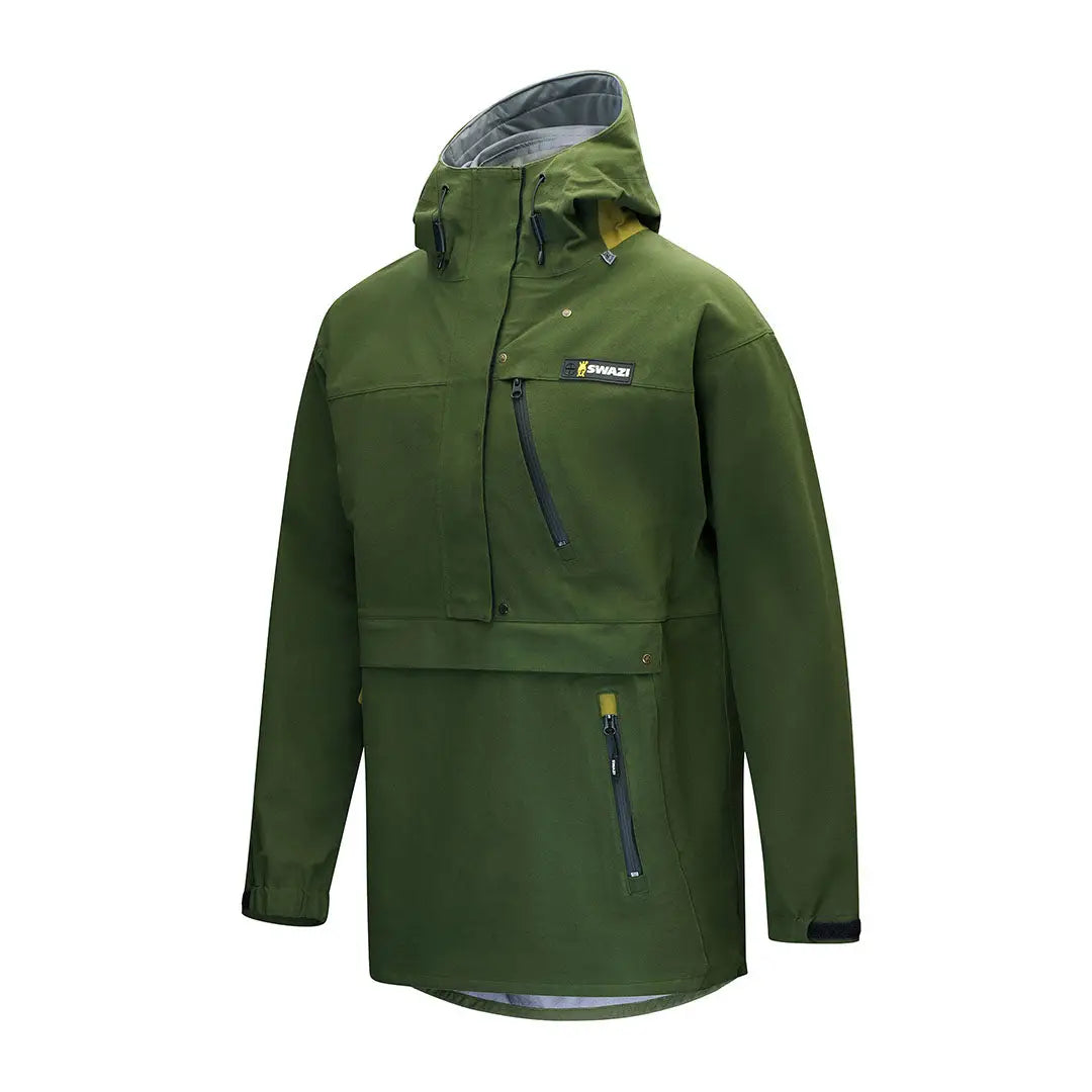 Green hooded anorak jacket made from 3-layer Aegis Knit fabric, Swazi Kagoule