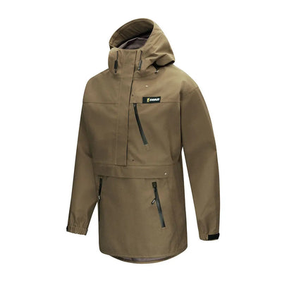 Olive green Swazi Kagoule waterproof anorak jacket with zip pockets made from 3-layer Aegis knit fabric