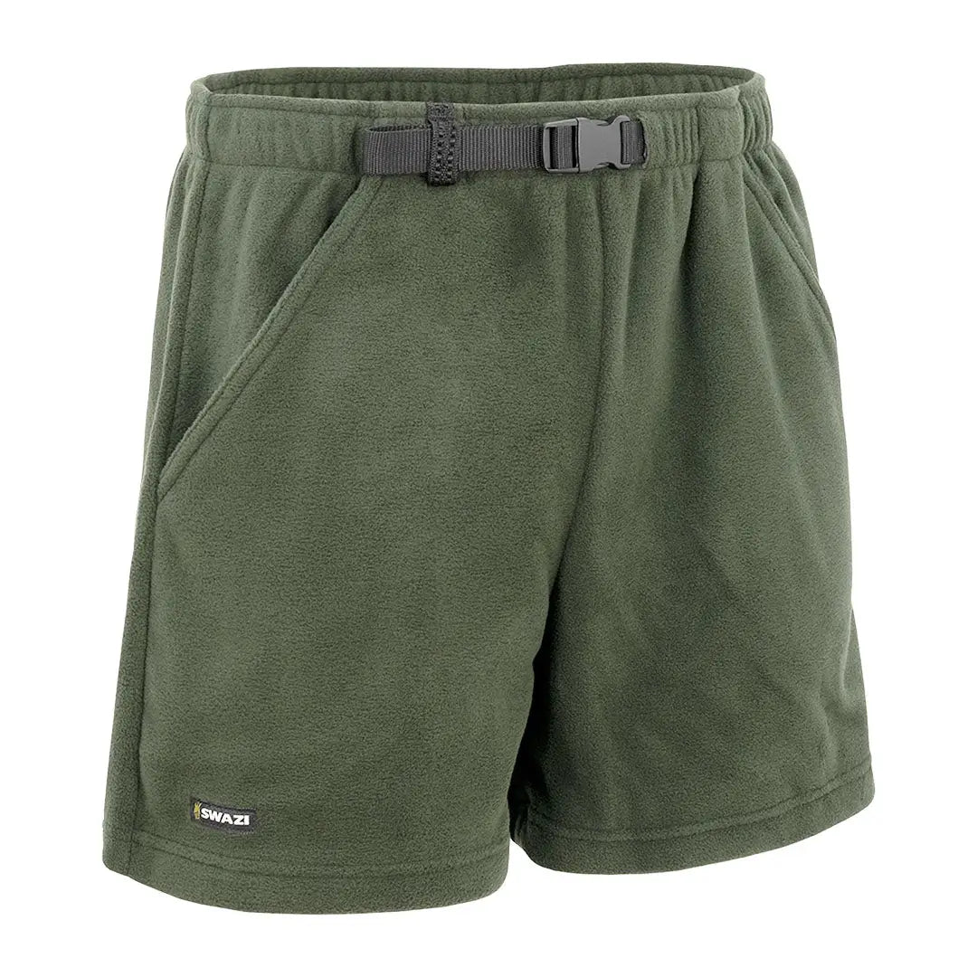 Olive green Swazi Micro Driback Shorts in soft fleece for comfy casual wear