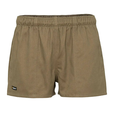 Khaki elastic-waist shorts from Swazi, perfect for country clothing and outdoor adventures