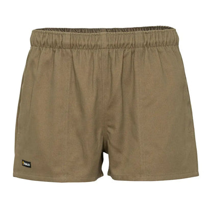 Khaki elastic-waist shorts from Swazi, perfect for country clothing and outdoor adventures