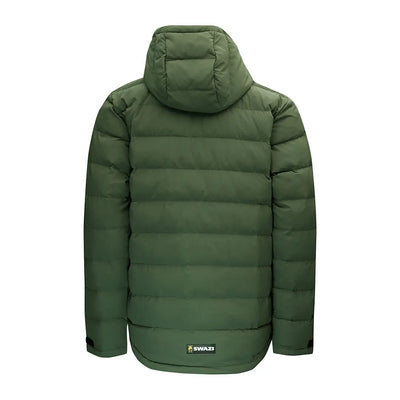 Green hooded puffer jacket from Swazi Puffadder, perfect for country clothing and hunting