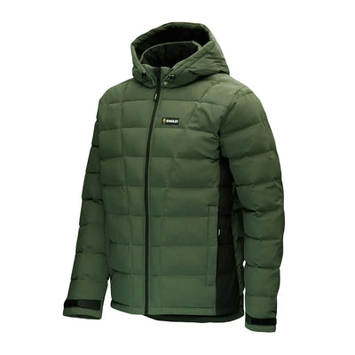 Men’s dark green puffer jacket with black sides from Swazi Puffadder for hunting country clothing