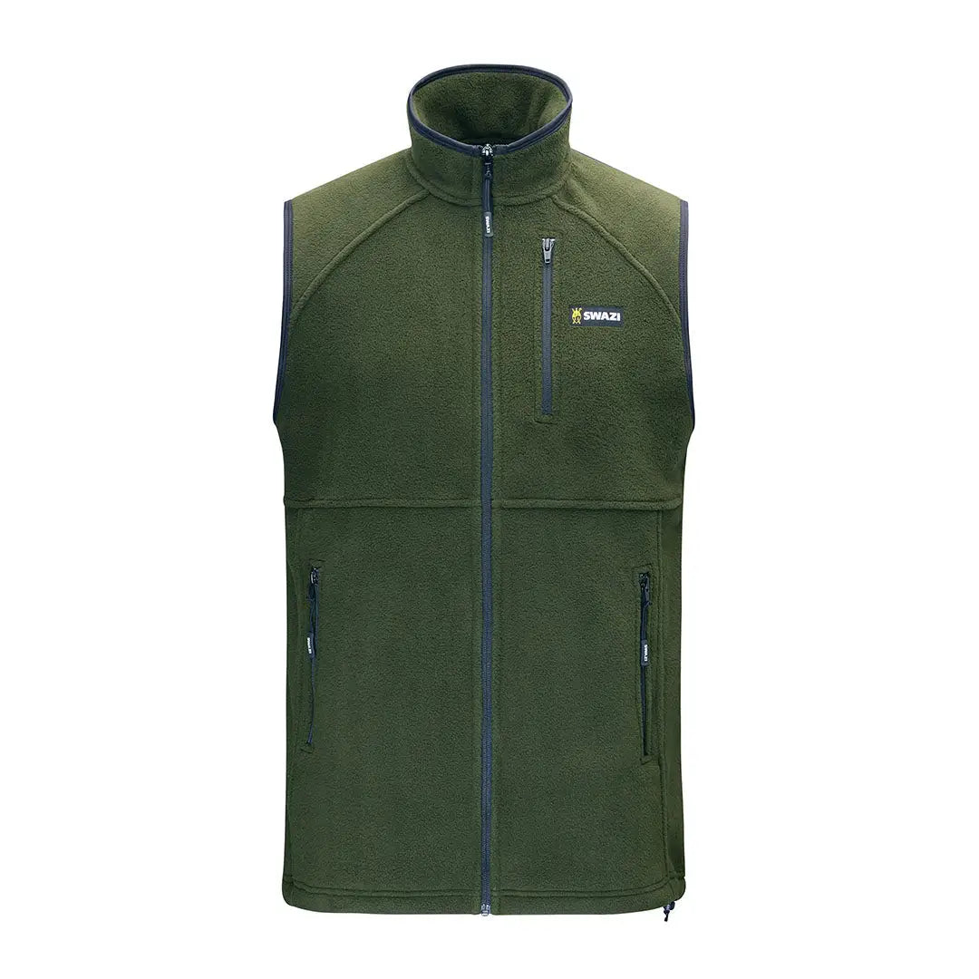 Olive green fleece vest showcasing Swazi Sherpa Vest style and cozy Sherpa material