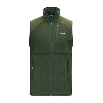 Olive green fleece vest showcasing Swazi Sherpa Vest style and cozy Sherpa material