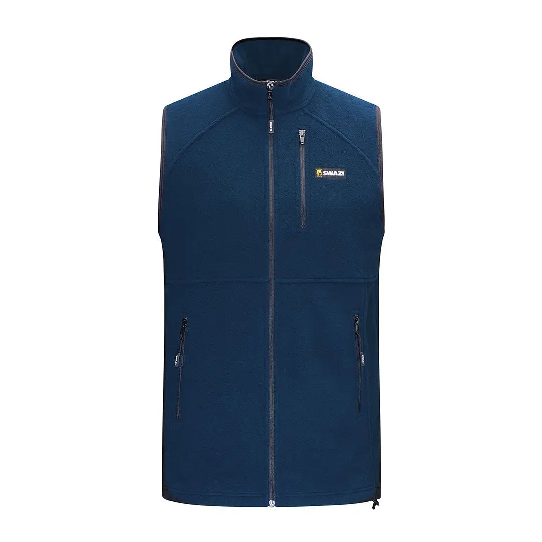 Navy blue Swazi Sherpa Vest with zipper for cozy style and warmth