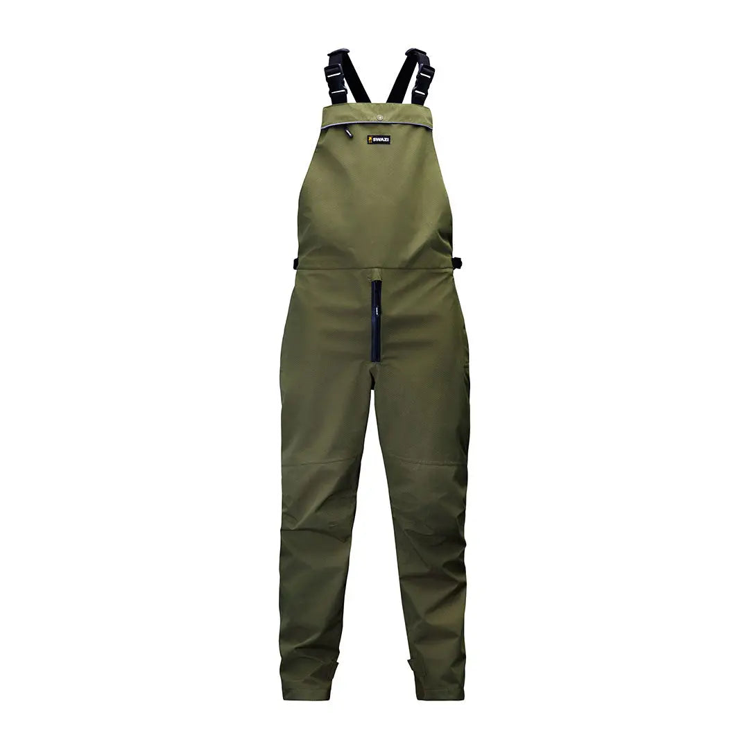 Olive green Swazi Torrent Bib Overpants as waterproof trousers for tough outdoor work