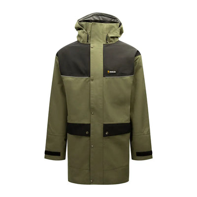 Green and black Swazi Torrent Jacket with hood, perfect for outdoor adventures