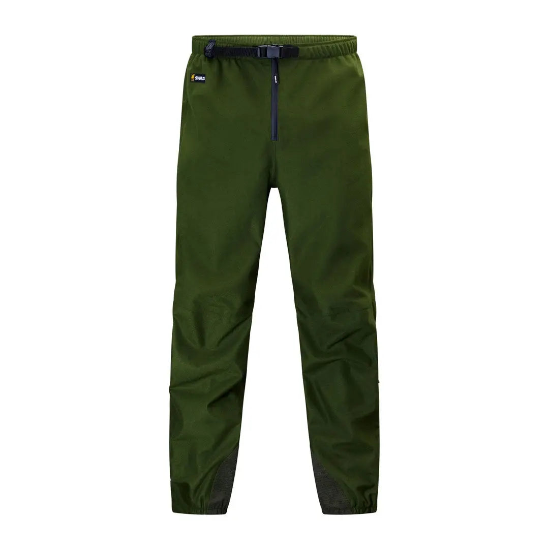 Olive green waterproof outdoor pants with built-in belt for hunting and country clothing