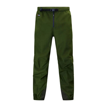 Olive green waterproof outdoor pants with built-in belt for hunting and country clothing