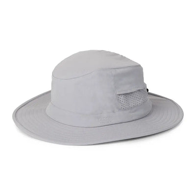 Light gray Tilley Dunes Explorer Hat with wide brim and mesh panel