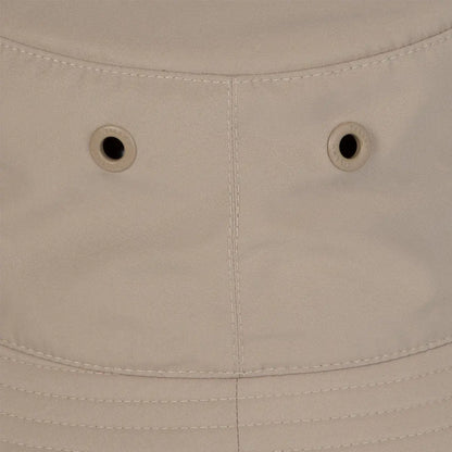 Beige bucket hat detail of the Tilley Logo Technical T1 Bucket for stylish sun protection