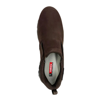 Brown Treksta Plymouth Slip On GTX shoe showing insole label for casual style