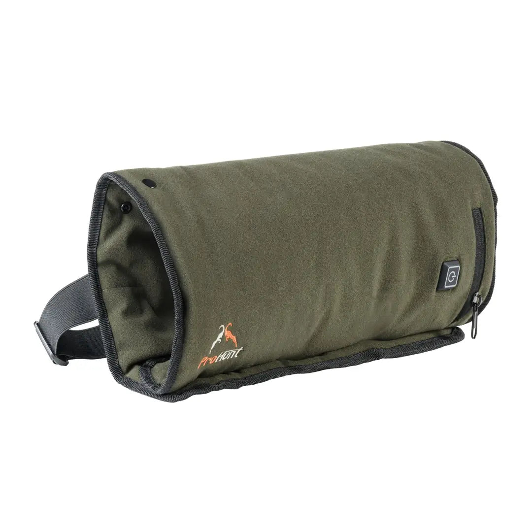 Olive green Verney Carron heated hand warmer muff for cozy warmth on cold days