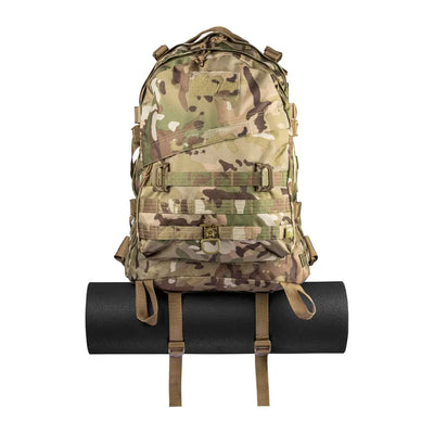 Camouflage Viper Special Ops Pack with sleeping roll attached, perfect for outdoor adventures