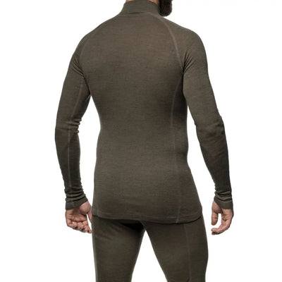 Olive green long-sleeved thermal undershirt, perfect for outdoor country clothing adventures