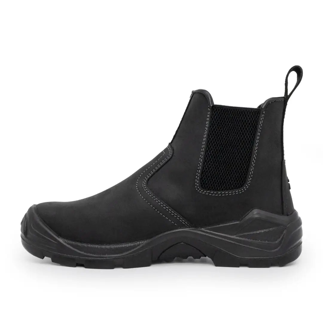 Black leather Xpert Defiant S3 Safety Dealer Boot with elastic sides and chunky sole