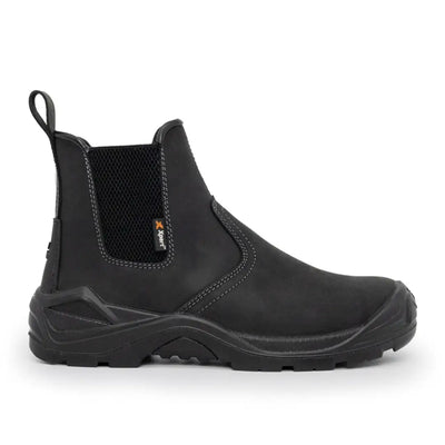 Black leather Xpert™ Defiant S3 Safety Dealer Boot with elastic side panels
