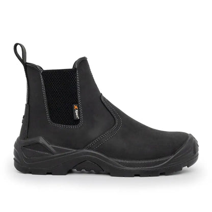 Black leather Xpert™ Defiant S3 Safety Dealer Boot with elastic side panels