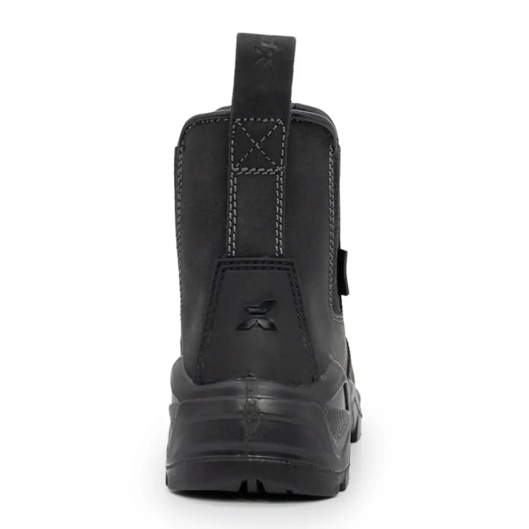 Black leather Xpert Defiant S3 Safety Dealer Boot with grey stitching and pull tab