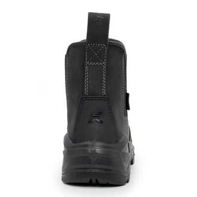 Black leather Xpert Defiant S3 Safety Dealer Boot with grey stitching and pull tab